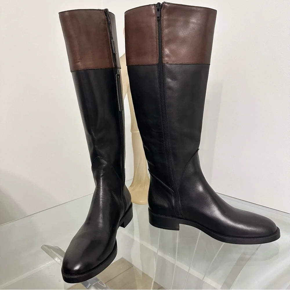 Emanuel’s Crasto Two Tone Black Brown High Shaft Leather Boots SZ 40 EU 9 US NWT